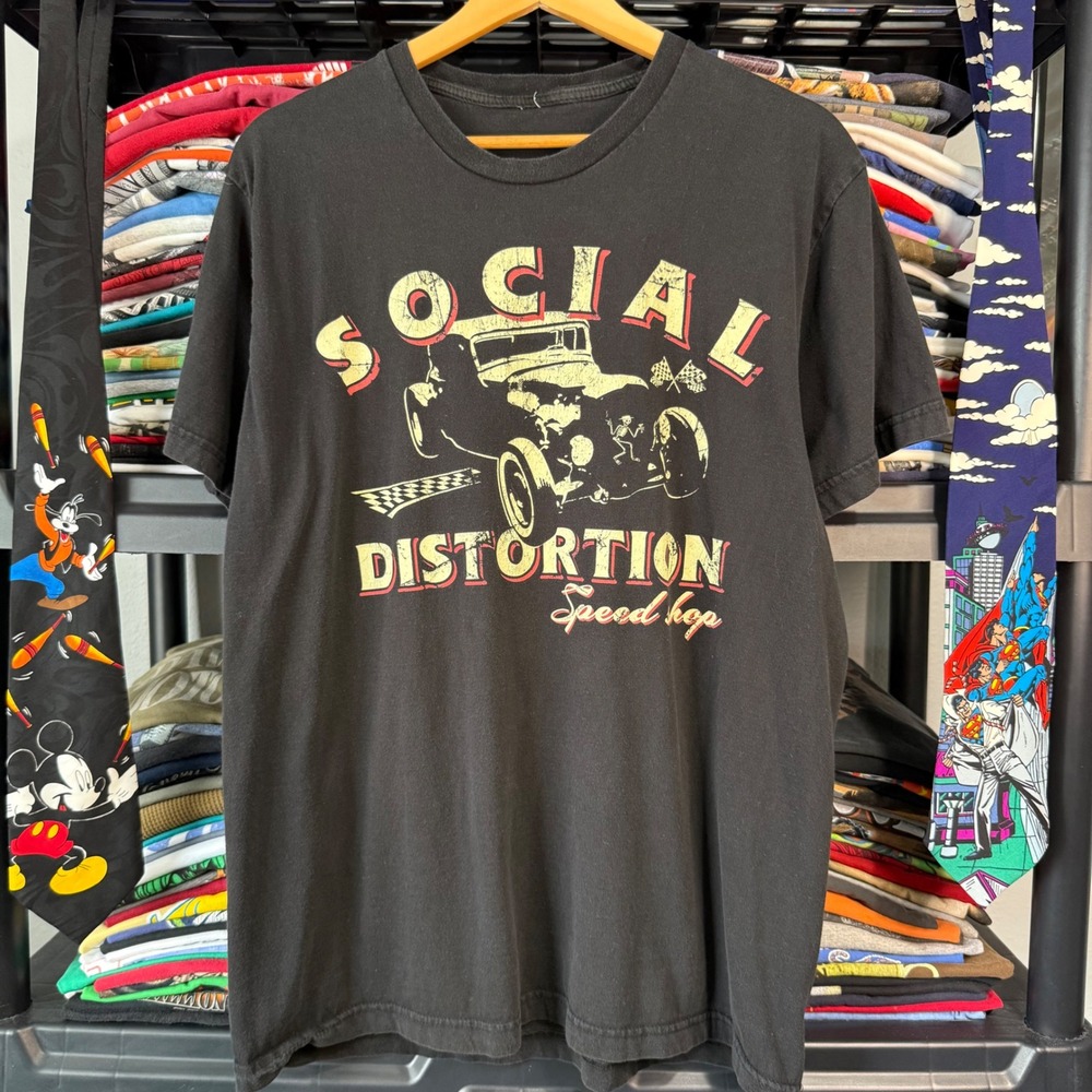 Vintage Black Social Distortion Speed Shop Graphic T-Shirt Large